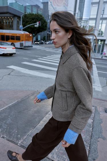 MANTEAU COURT AVEC LAINE - Marron clair de Zara - Image 6