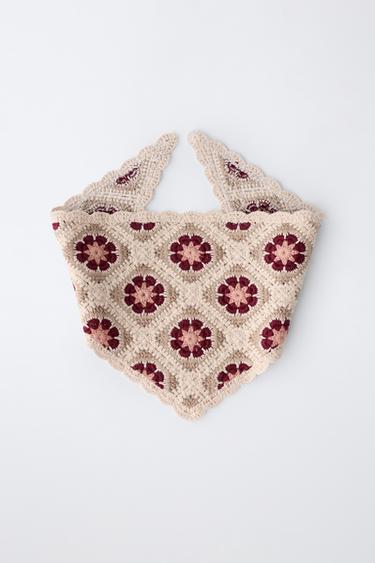 BANDANA EN MAILLE À FLEURS EN CROCHET - Beige clair de Zara - Image 3