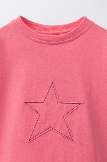 T-SHIRT À PIÈCE ÉTOILE - Rose délavé de Zara - Image 2