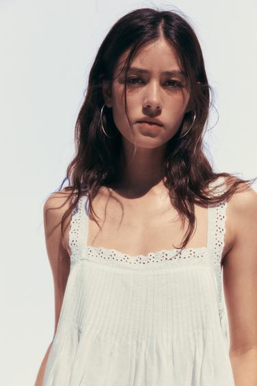 TOP BRODÉ AVEC NŒUDS - Blanc cassé de Zara - Image 2