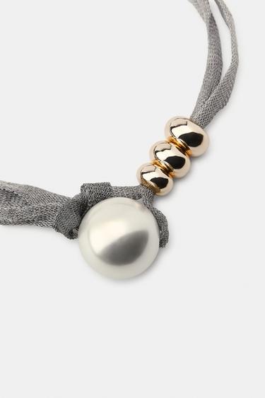 MESH BALL FAUX PEARL NECKLACE - Silver by Zara - Image 3
