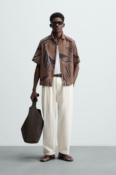 CAMISA ESTAMPADO HOJAS - Marrón de Zara - Imagen 0