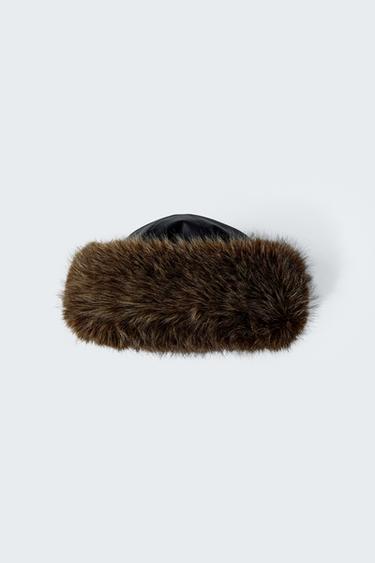Zara DOUBLE-FACED FAUX LEATHER HAT - Black