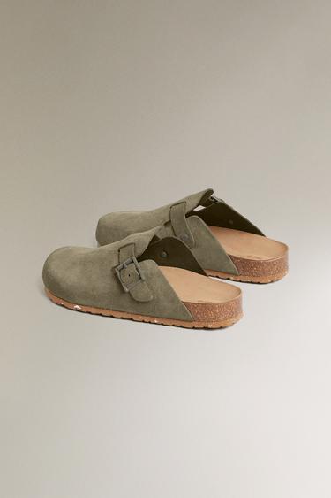 LEATHER CLOGS WITH BUCKLES - Green by Zara - Image 4