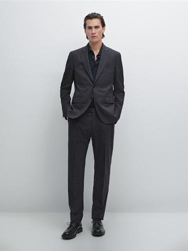 Zara 100% wool check suit blazer - Navy blue - Image 0