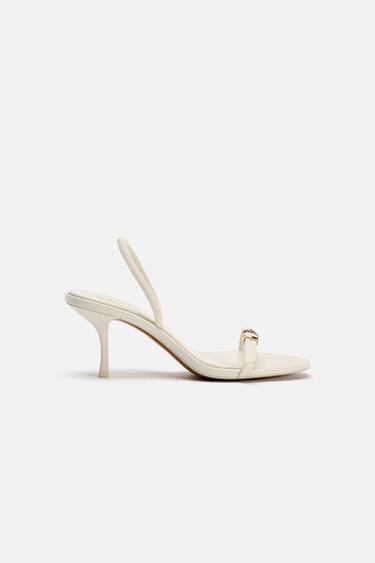Zara HEELED SANDALS WITH BUCKLE - Off White