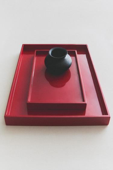 Zara LACQUERED WOODEN TRAY - Red