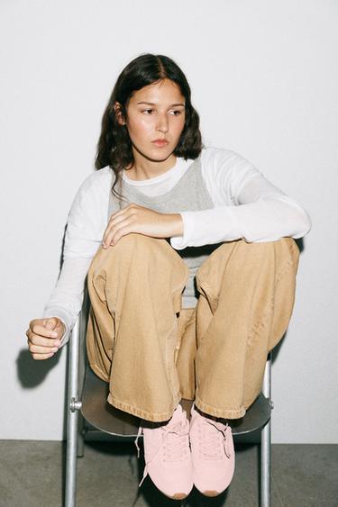 Zara CONTRAST LEATHER SNEAKERS - Pink