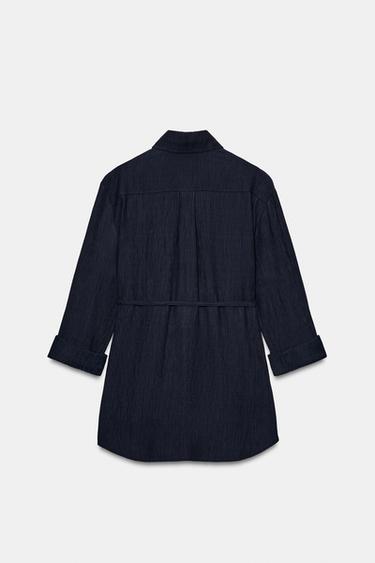 CHEMISE SAFARI EFFET FROISSÉ CEINTURE - Bleu marine de Zara - Image 7