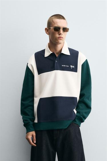 Zara RELAXED FIT COLOR BLOCK POLO SHIRT - Navy blue