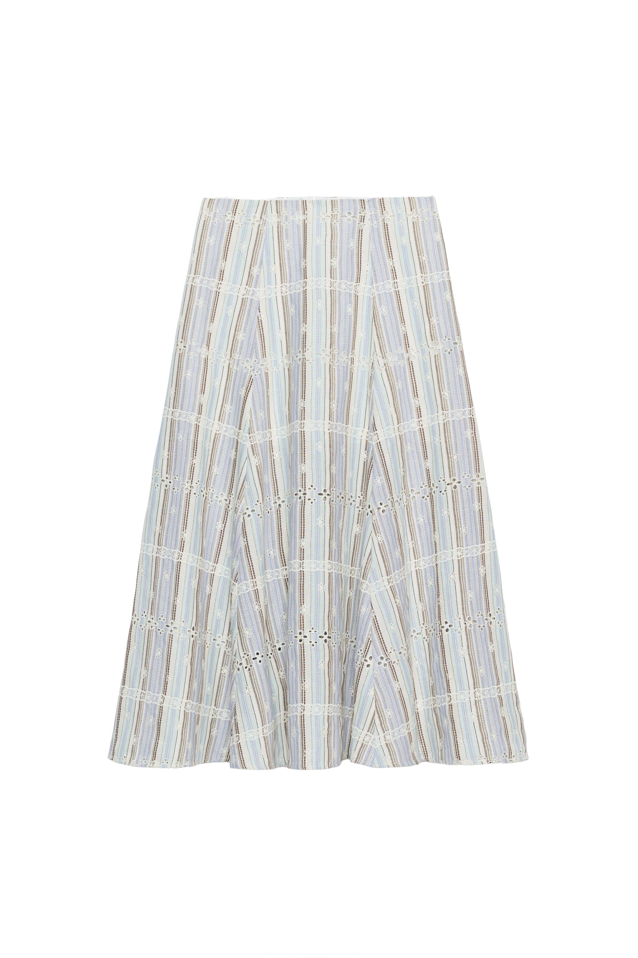 FALDA MIDI BORDADOS RAYAS