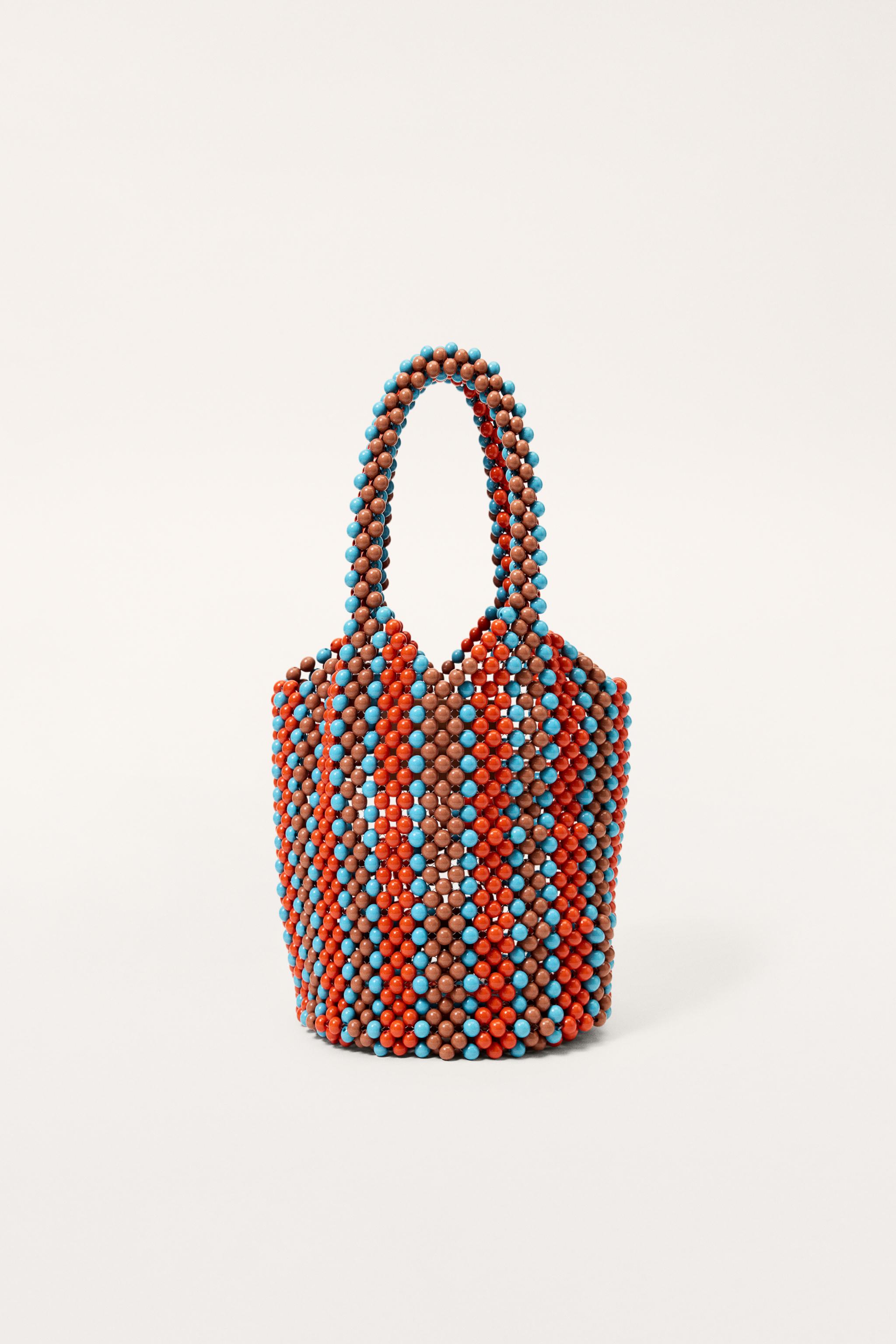 STRIPED BEADED BUCKET BAG - LIMITED EDITION - Orange | ZARA