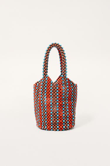 Zara STRIPED BEADED BUCKET BAG - LIMITED EDITION - Orange