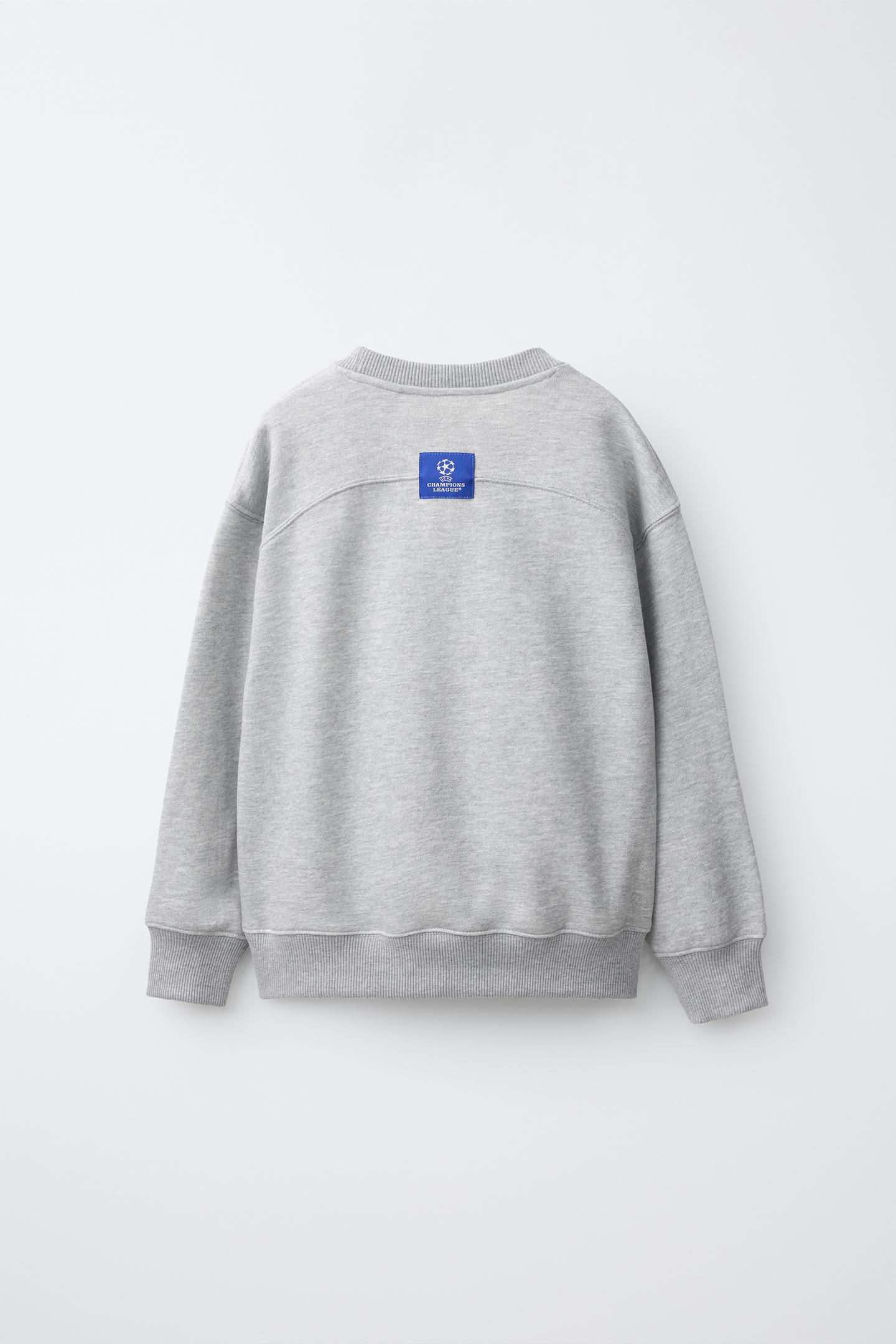 Детский свитшот Zara UEFA Champions League ® Print, цвет: Серый меланжевый — фото 3