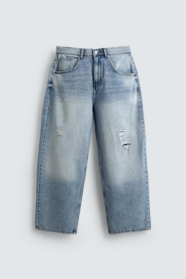 RIPPED BAGGY FIT JEANS - Grey / Blue by Zara