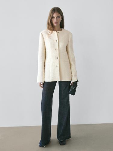 Veste texturée boutons bijou en laine mélangée - Blanc cassé de Zara
