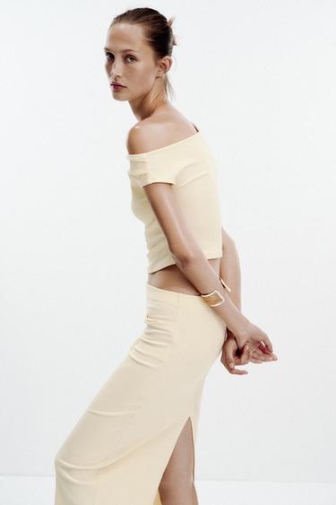 JUPE MI-LONGUE TEXTURÉE - Jaune de Zara
