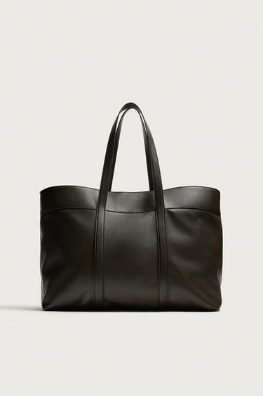 BOLSO SHOPPER PIEL - Marrón de Zara