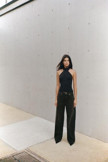 GATHERED KNIT HALTER TOP - Black by Zara