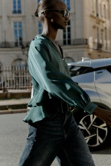 RUFFLED BLOUSE - Duck green by Zara - Image 1