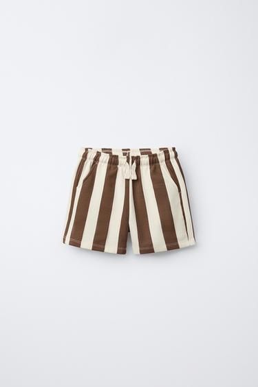 Zara STRIPED PLUSH SHORTS - Light brown