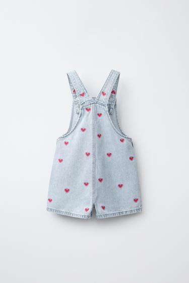 SALOPETTE EN JEAN CŒURS BRODÉS - Bleu de Zara - Image 1