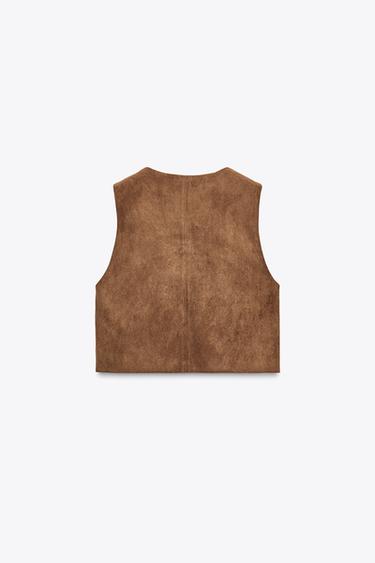 GILET EFFET DAIM BRODÉ AVEC FANTAISIE - Marron tabac de Zara - Image 5