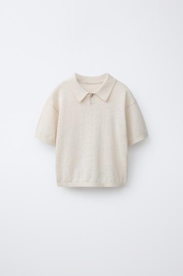 POLO DE MALHA DE ALGODÃO E LINHO - Cru da Zara