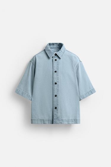 SHORT SLEEVE DENIM SHIRT - Sky blue by Zara