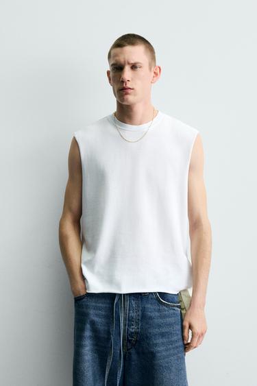CAMISETA TANK PUNTO ALGODÓN - Blanco de Zara