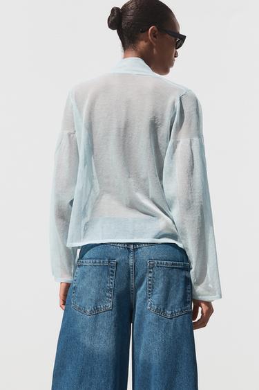 SEMI-SHEER KNITTED BLOUSE - Sky blue by Zara - Image 4