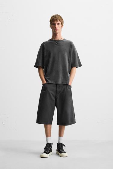 WASHED OVERSIZE FIT BERMUDA SHORTS - Anthracite grey by Zara - Image 0