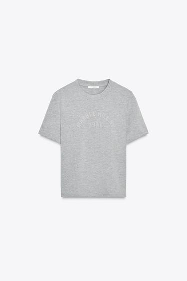 T-SHIRT INSCRIPTION FIL MÉTALLISÉ - Gris chiné de Zara - Image 3