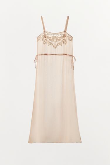 MIDI EMBROIDERED DRESS WITH TIES - Pink by Zara - Image 3