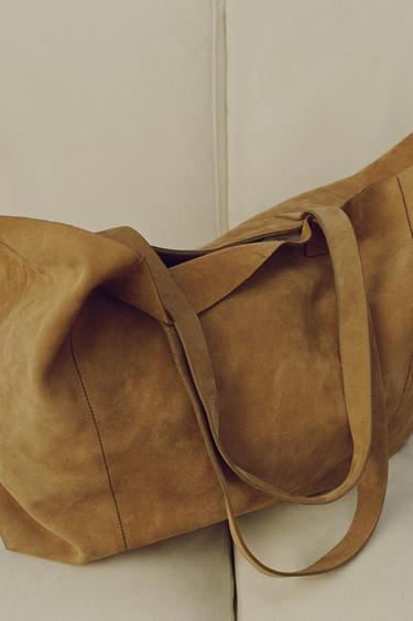 LEATHER TOTE BAG - Caramel Brown by Zara