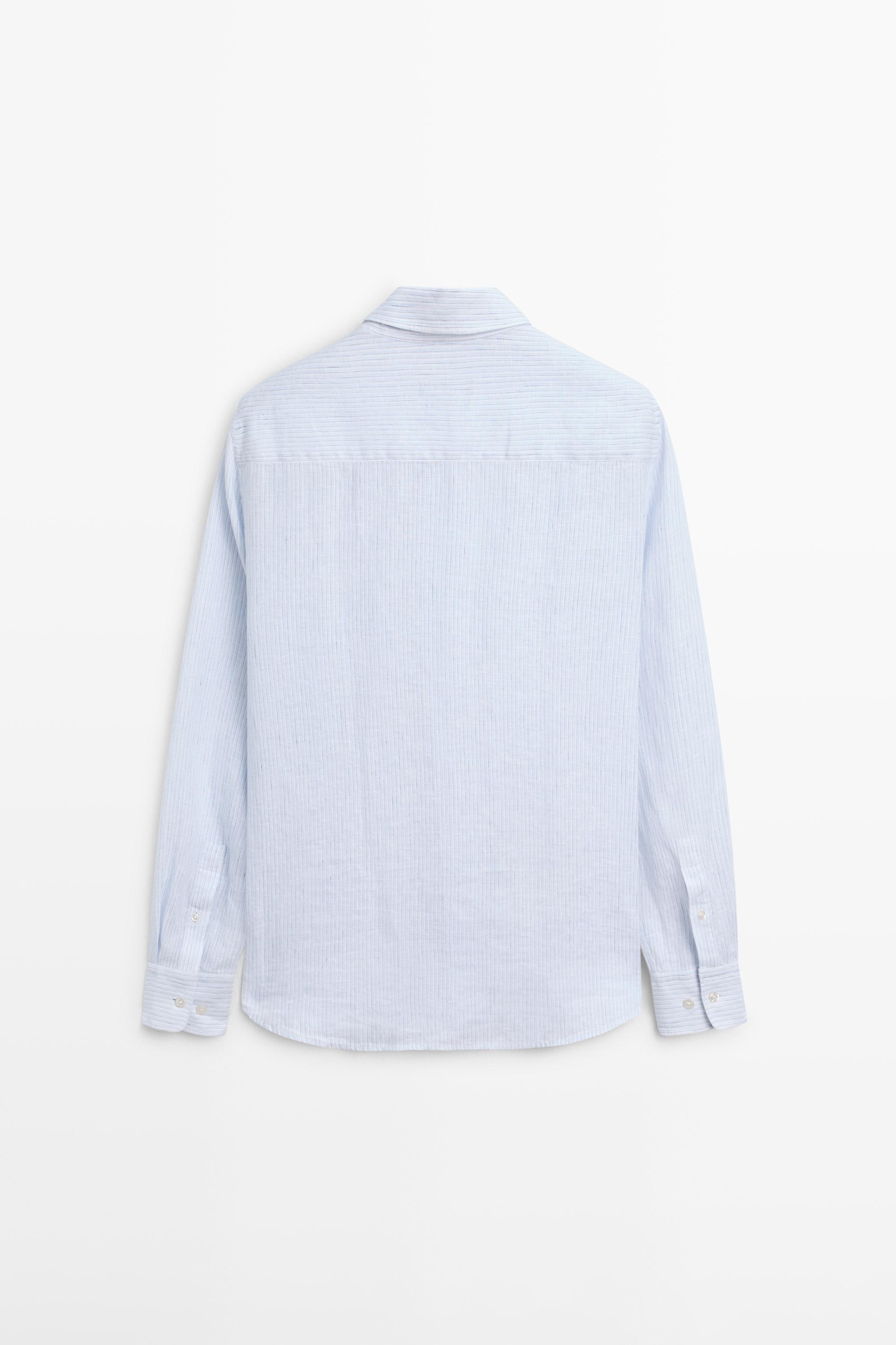 Regular fit 100% linen striped shirt