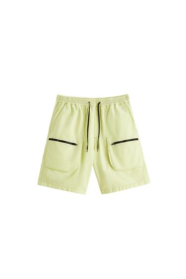 LINEN BLEND BERMUDA SHORTS WITH TOPSTITCHING