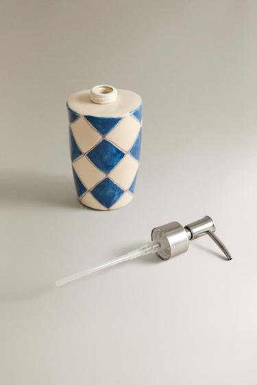 BLUE DIAMOND CERAMIC SOAP DISPENSER - Blue/White by Zara - Image 3