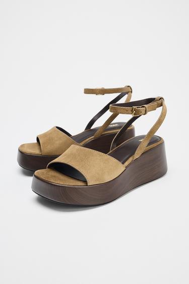 SPLIT SUEDE PLATFORM SANDALS - Dark tan by Zara - Image 3