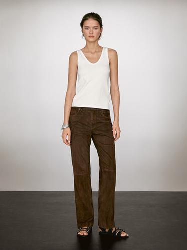 Top à bretelles en coton mélangé - Blanc cassé de Zara