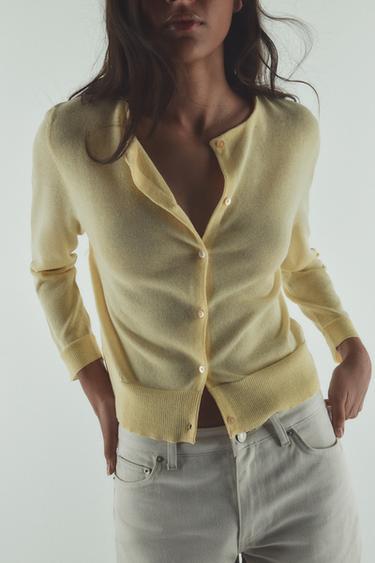 CHAQUETA PUNTO LISO - Amarillo claro de Zara