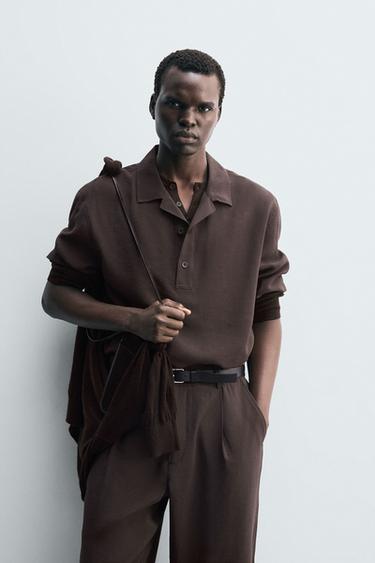 KEMEJA POLO BAHAN JATUH - Cokelat dari Zara