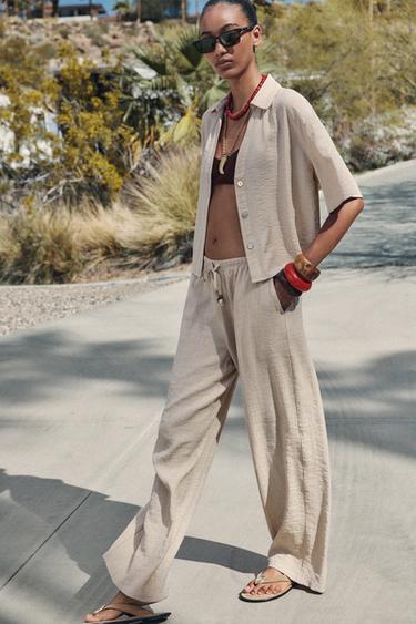 PANTALÓN ANCHO CINTURA ELÁSTICA - Arena de Zara