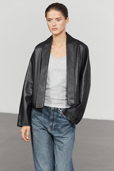 Kimono en cuir nappa à revers - Noir de Zara