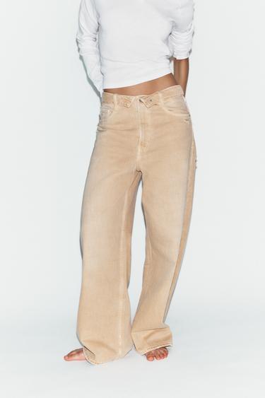 TRF MID-WAIST FOLDED WAIST JEANS - camel by Zara