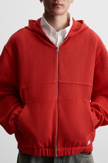 OPEN STRUCTURE HOODED JACKET - Red by Zara - Image 4