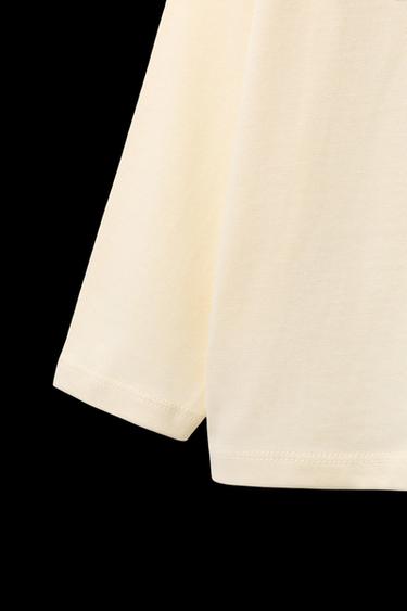 Zara FLOCKED TEXT T-SHIRT - Ecru