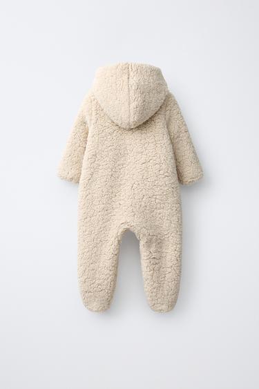 FAUX SHEARLING HOODIE JUMPSUIT — Light beige 2
