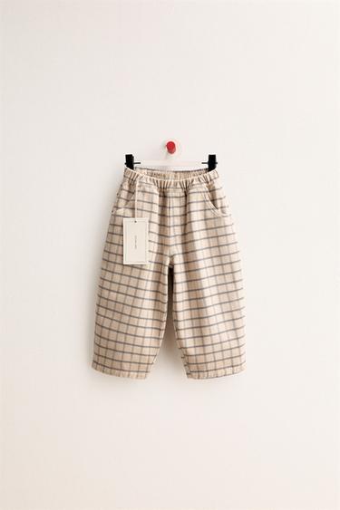 ZARA TIMELESS - TWILL BAGGY CHECK TROUSERS - Ecru / Blue by Zara