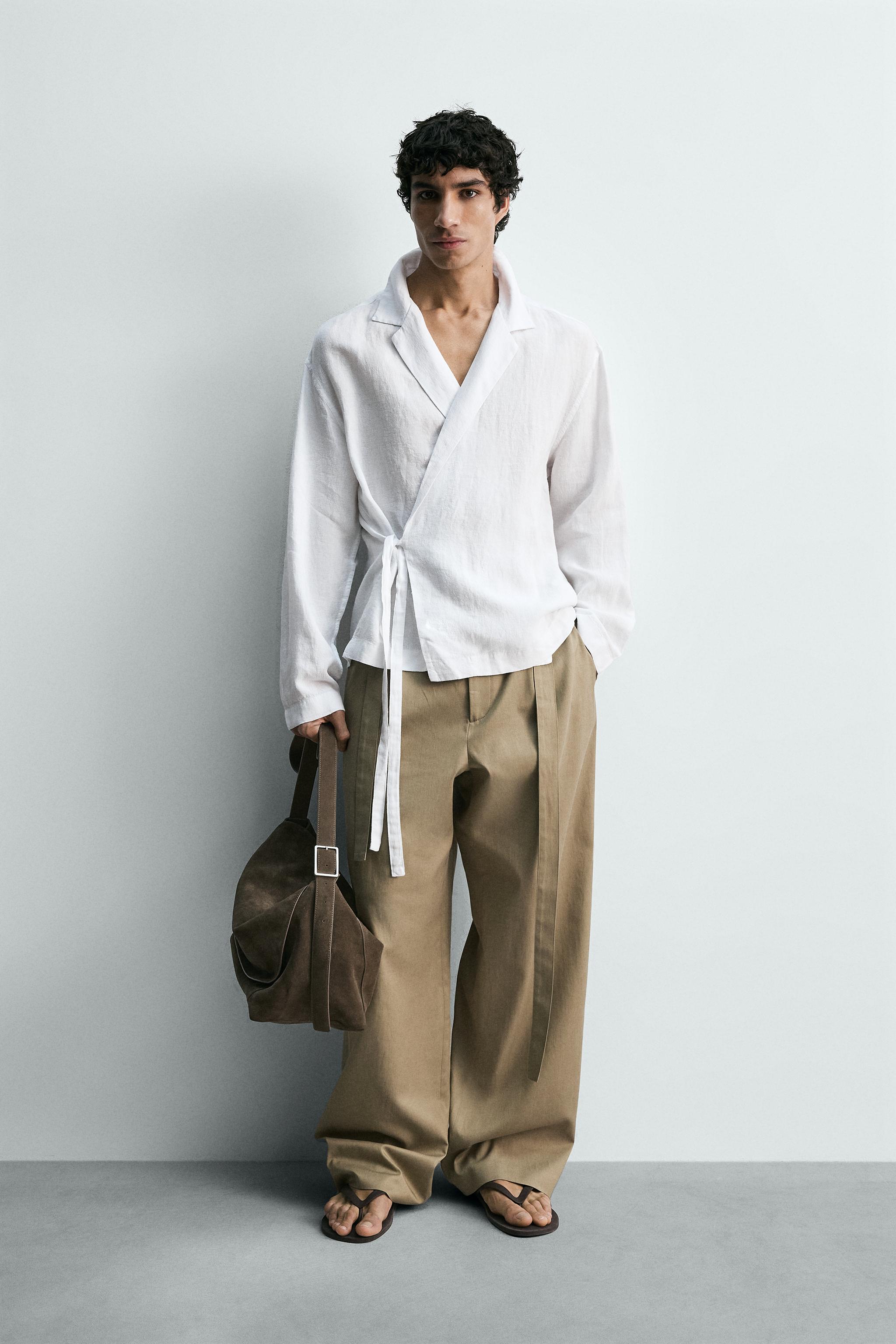 100% LINEN SHIRT WITH TIE - White | ZARA Turkey